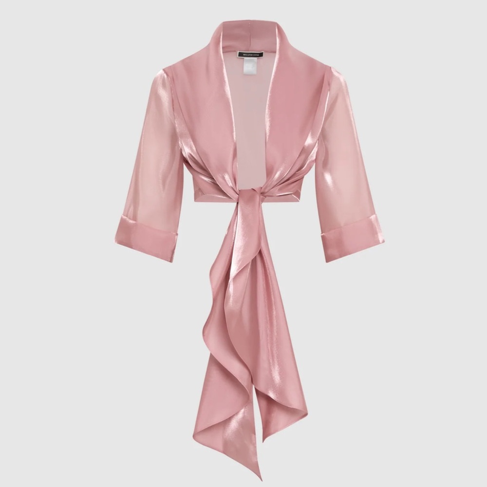 Melanie Lyne Sheer Organza Tie-Front Bolero Pink NWT